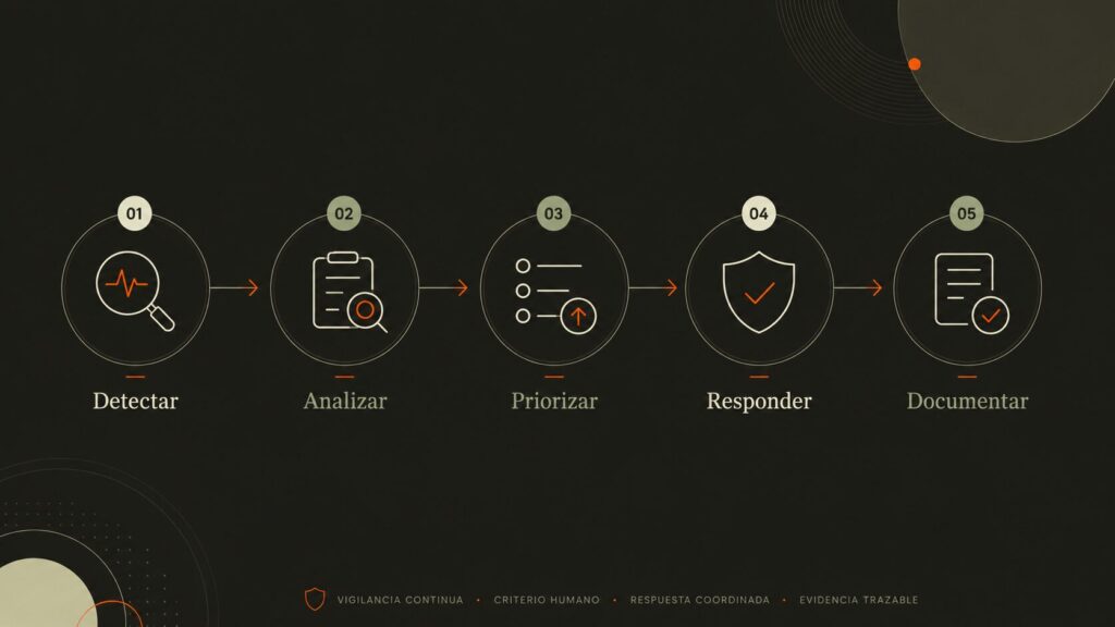 Flujo de detección, análisis y respuesta en un SOC gestionado para pymes
